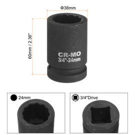 sourcing map 3/4-Inch Drive 12 Point Impact Socket 24mm Metric Spindle Axle Nut Socket Driver Wrench for Auto Repair Easy Removal