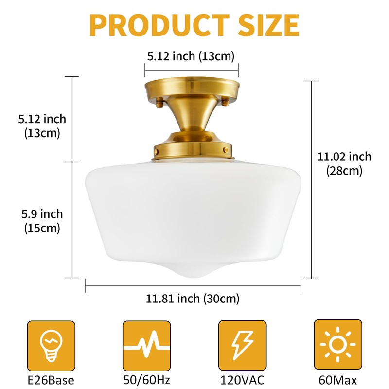 youngrender Schoolhouse Light Fixture Modern Gold Ceiling Light,Semi Flush Mount