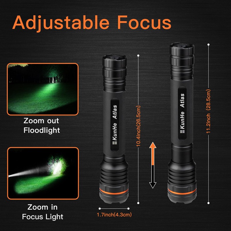 KunHe Heavy Duty 3D Cell LED Flashlights Large Aluminum Zoomable