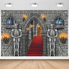 Avezano Medieval Party Banner Castle Wall Backdrop Medieval Castle Backdrop Knight Decorations Knight Stone Party Supplies (7x5ft)