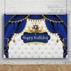 OERJU 10x8ft Royal Prince Birthday Backdrop Royal Blue and Gold