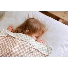 Little Jump 2- Layers Jersey Knitted Swaddle Blanket, Premium Baby Blanket,Soft Stretchy Quilt for Babies, Toddlers, Kids (Coffee & sage cherckered)