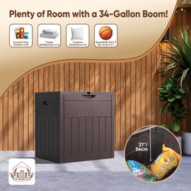 EHHLY 33 Gallon Deck Box Set of 2, Small Outdoor Storage Box Waterproof, Lockable Secure Package Bin Delivery Box for Outside, Patio Cushions Storage Box, Delivery Driver Snack Box for Porch, Brown