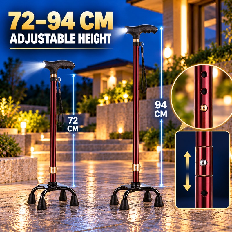 3-in-1 Adjustable Elders Walking Cane for Daily Mobility – Interchangeable