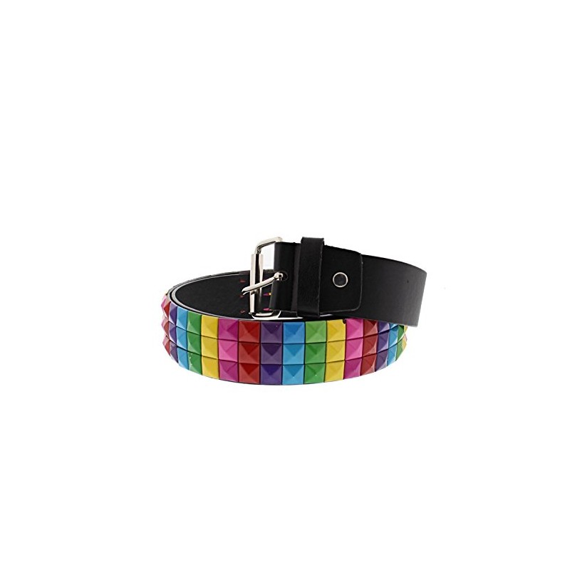 Zac's Alter Ego Rainbow 3 Row Chessboard Pyramid Studded Belt