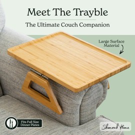 Shamrock Home Bamboo Trayble Couch Arm Table, Clip On Tray Sofa Table for Couches. Sofa Arm Tray for TV Dinners, Remotes, Drinks, Snacks and Small Spaces - 15.75 x 11inch, Beige