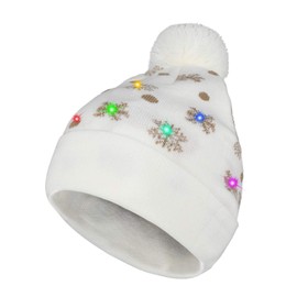 Hifot LED Light Up Hat Beanie Knit Cap Bright and Colorful Xmas Christmas Beanie Cap Warm Novelty Knitted Beanie Cap (White Snow)