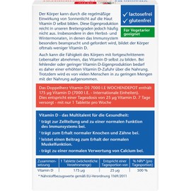 Doppelherz Vitamin D3 7000 I.E. WOCHENDEPOT - Mit nur einer Tablette 7 Tage versorgt - 15 Wochen-Packung - 15 Mini-Tabletten