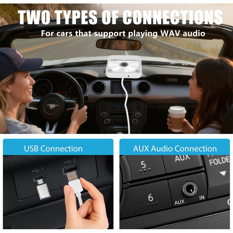 Austepax External Portable CD Player for Car Plug and Play