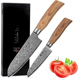 Wakoli EDIB Pro 2-Piece Damascus Kitchen Knife Set – Santoku & Small Santoku with VG10 Core made of 67-Layer Damascus Steel Blades – Professional Chef Knives with Ergonomic Pakkawood Handles