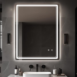 WallBeyond LED Bathroom Mirror with Lights, 28'' x 36'' Led Bathroom Vanity Mirror for Wall with Front and Backlit, Anti Fog Mirror for Bathroom, 3 Colors and Dimmable Light, Horizontal/Vertical