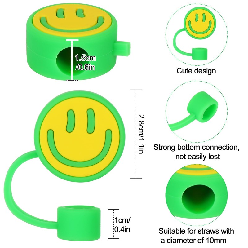 JarThenaAMCS 6PCS Smile Face Straw Covers - Cute Silicone Reusable