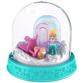 Mattel Polly Pocket Winter Fun Snow Globe - Polly Goes Dog Sledding to Her Igloo