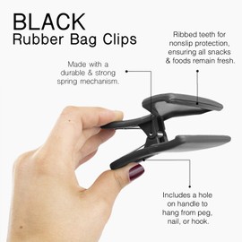 COOK WITH COLOR Food Clips - Chip Bag Clips Set of 8, 5 Inches Wide Heavy Duty Chip Clips, Large Bag Clips for Food Storage with Air Tight Seal Grip for Bread Bags, Snack Bags and Food Bags - (Black)