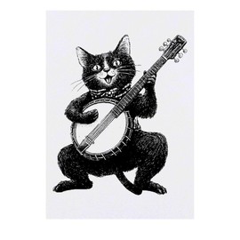 'Funny Cat Playing Banjo' Temporary Tattoo - Water Resistant, Skin-Safe, Non-Toxic Transfer (TO00083733)