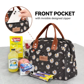 HOMESPON Lunch Bag Insulated Tote Bag Lunch Box Resuable Cooler Bag Lunch Container Waterproof Lunch Holder for Women/Men (Black Daisy)