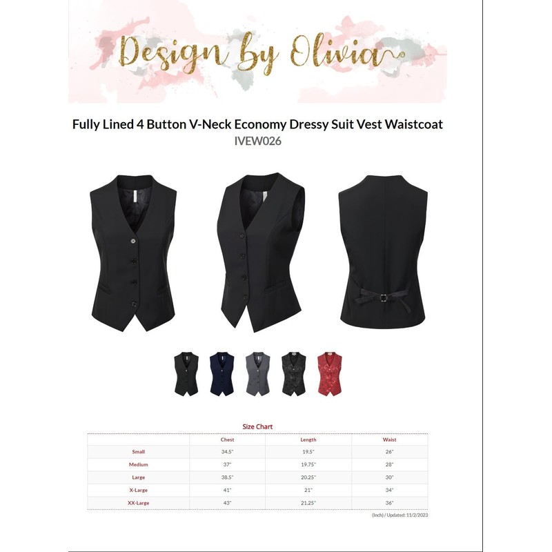 Design by Olivia - Chaleco para mujer, totalmente forrado, con
