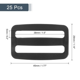 uxcell 25Pcs Plastic Slide Buckle, 1 1/4" Tri-Glides Slides, Adjustable Webbing Buckles Fasteners for Backpack Purse Belt Webbing Strap, Black