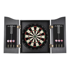Dartboard Dart Machine and Cabinet Sets Extended Dart Catch Area with 6 Darts for Family Game Room Basements Bar Man Cave Garage 40.15X21.25in (Black)