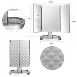 deweisn deweisn Trifold Lighted Vanity Makeup Mirror with 21 LED Lights,1/2/3 Magnification and Dimming,Two Power Supplies Makeup Mirror,Gift for Women