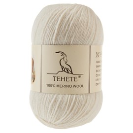 TEHETE 100% Merino Wool Yarn for Knitting 3-Ply Luxury Warm Soft Lightweight Crochet Yarn(White,1Ball)