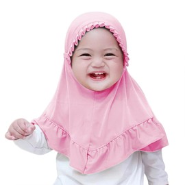PURFUN 2Pcs Lovely Floral Hijab for Little Girls, Soft One Piece Muslim Scarf Bonnet Turban Kids Stretchy Islamic Arab Middle East Ramadan Instant Hijab Head Scarf Headwear for 2-6 Yrs