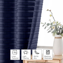 Aiyufeng Boho Blue Curtains 84 Inch Length for Living Room 2 Panels Set, Tufted Textured Grommet Striped Curtains, Jacquard Clip Light Filtering Curtains for Bedroom, 42Wx84L, Total 84 Inches Width