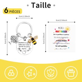GADITIEK Teacher Gift, Teacher Keyring Set with Bee and Heart Pendant, Thank You Gift with French Word, Silver, Bee