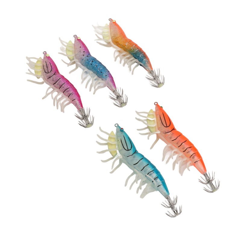 5pcs Wood Shrimp Bait Artificial with Counterweights Double Pileate Hooks