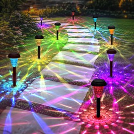TISEJOY Garden Decor Solar Lights Outdoor Waterproof Outdoor Decor Solar Pathway Lights Color Changing Lights for Patio Driveway Walkway Yard Backyard Lawn Landscape Decor (3 Pack)