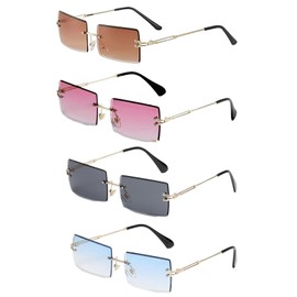 4 Pcs Rimless Sunglasses, Y2K Sunglasses For Men And Women, Rectangle Sunglasse For Outdoor Activities, Rimless Sunglasse Suitable For Cycling, Beach, Travel And Party