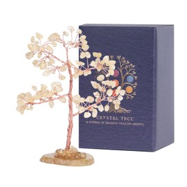 Pretty Jolly 7 Chakra Healing Stones Yellow Crystals Tree of Life Positive Energy Gemstone Tree Spiritual Meditation Reiki Gifts with Agate Slice Base for Home,Office,Desk Feng Shui Décor