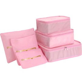 Vorgato Luxury- Packing Cubes Compression - Travel Packing Cubes - Suitcase Organizers - Luggage Organizers for Suitcase - Compression Packing Cubes - Packing Cubes for Suitcases 6 pc (Pink)