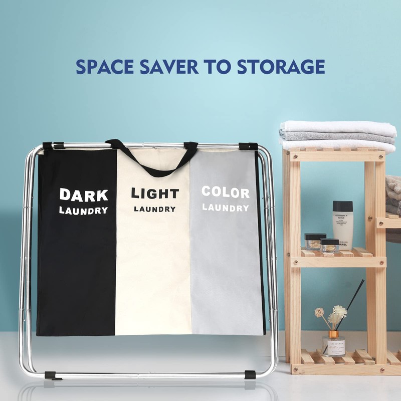180L Laundry Basket Sorter, Large 3 Section Collapsible Laundry Hamper