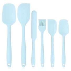 Juego de espátulas de silicona resistentes al calor, silicona de grado alimenticio, diseño de una sola pieza, sin BPA, antiadherente, aptas para lavavajillas, ergonómicas para hornear, cocinar y mezclar, juego de 6 unidades, azul (azul)