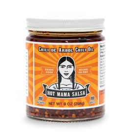 Hot Mama Salsa Chili de Arbol Chili Oil – A Chili Oil Rich in Antioxidants, Low Calorie, No Preservatives, Additives, or GMOs – Perfect for Mushrooms, Shrimp, Veggies, Soups, Pastas, Eggs – 9 fl oz