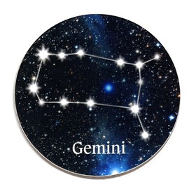 Round Gemini Constellation Glossy Coaster - Unique, Novelty Zodiac Sign/Astrology Birthday Gift - Made in UK