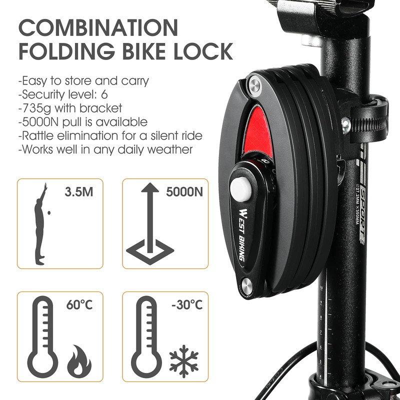 Bike Locks Heavy Duty Anti Theft Bicycle Lock Folding 4-Digit