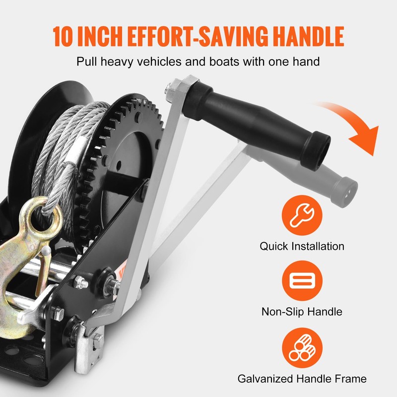 VEVOR Hand Crank Winch, 3500 lbs Steel Cable, Boat Trailer