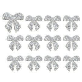 PATIKIL Bow Rhinestone Patches, 12 Pcs Bow Shape Sew/Iron on Applique Patches Rhinestone Applique Glitter Crystal Patches for Shoes Clothes Pants Bags, Silver White