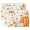 Artoid Mode Orange Hello Pumpkin Floral Leaves Fall Placemats Set
