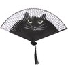 Black Cat Folding Fan - Cartoon Cat Handheld Bamboo Silk
