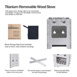 Boundless Voyage Folding Wood Stove Titanium Stove Ultralight and Compact Stove Camping Backpacking Stove Outdoor Cookware for Travel, Hiking, Survival, Large, Silver, Ti2008C-YY61