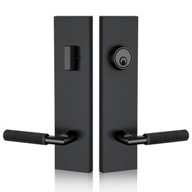 SNBTLA Matte Black Front Door Handle with Knurled Grip – Durable Entry Lock Set with Deadbolt, Exterior Lever & 3 Keys, Fits Left & Right Hand Doors (Keyed Handleset, Matte Black)