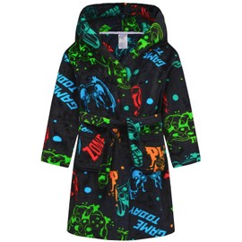 ECGK Boys Soft Hooded Bathrobe Kids Warm Gamer Fleece Robe Sleepwear Black Gamer 13-14 Years