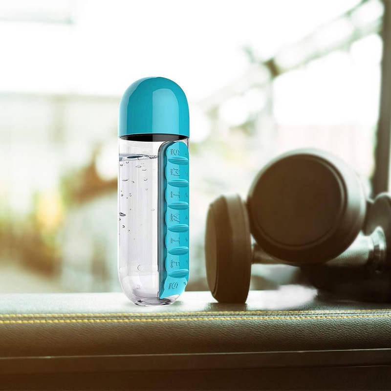 Macabolo 2 in 1 Portable Water Bottle with Pill Box
