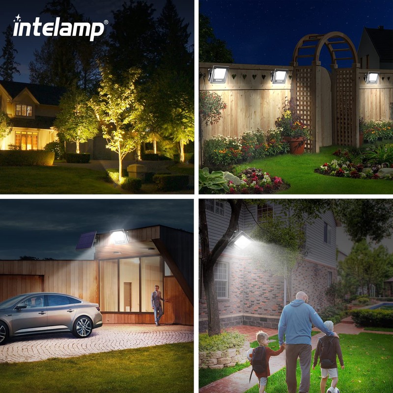 intelamp Solar Lights Outdoor, 4400mAh Solar Powered Flood Lights, Security