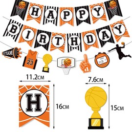 Daimay Basketball Birthday Party Decoration Basketball HAPPY BIRTHDAY Banner Sports Party Decor Favor Supplies Basketball Cupcake Toppers for Boys Girls Kids Teenagers Men - NB2