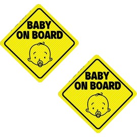 Baby on Board Car Warning Signs,2 Pcs Baby on Board Sign Safety Car Sign Durable Visible Baby on Board Sticker Sign Decal for Car Window Cling Bumper,12.5 x 12.5cm (Yellow)
