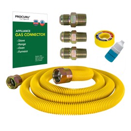 PROCURU 5/8" OD x 48" (4Ft) Universal Gas Flex Connector Kit, Weatherproof Stainless Steel Pipe, SafeGuard Yellow Coated, for Stove, Range, Furnace (Green Series)